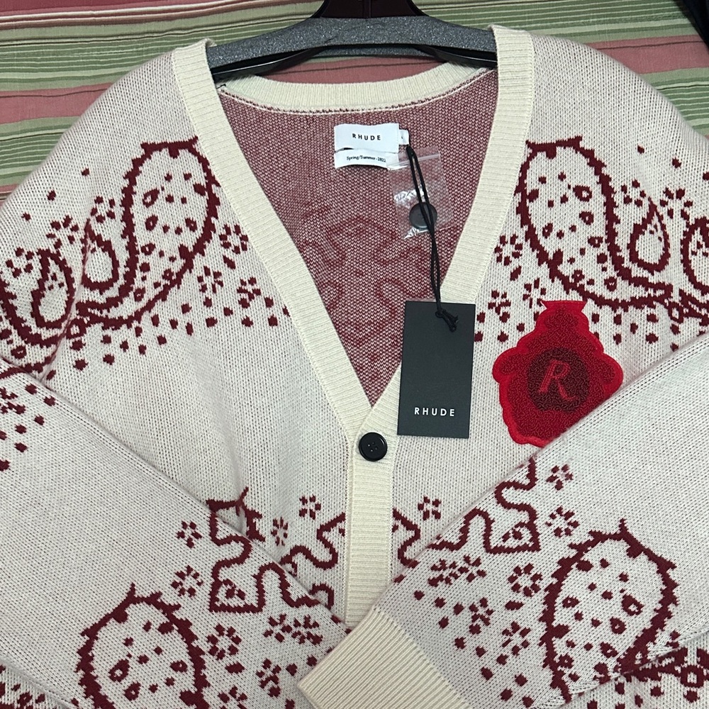 Rhude Women's Cardigan in Cream and Red